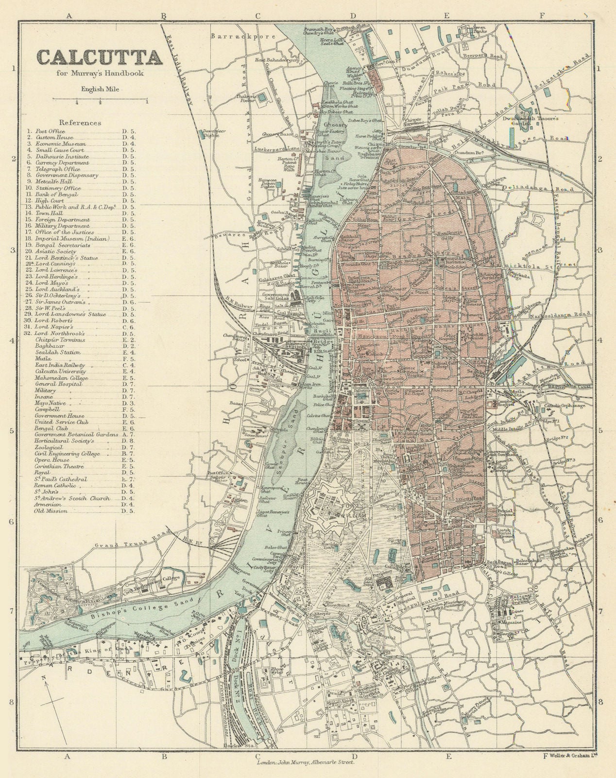 BRITISH INDIA. Calcutta (Kolkata) city plan. Fort William. Residences 1905 map
